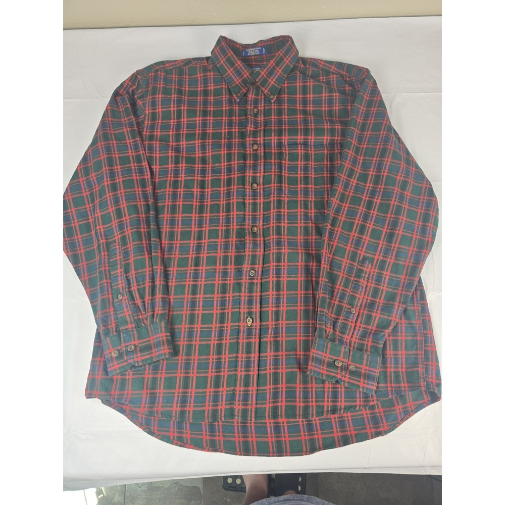 Pendleton Mens Canterbury Cloth Plaid Shirt Pima Cotton Merino Wool Red Green XL